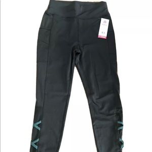 PopFit Leggings Size M Black Green Pockets Lily